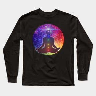 Colorful Cosmic Flower of Life Chakra Meditation Long Sleeve T-Shirt
